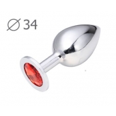 Коническая серебристая анальная втулка с красным кристаллом - 8,2 см. - Anal Jewelry Plug - купить с доставкой в Тамбове