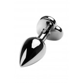 Серебристая коническая анальная пробка с красным кристаллом-сердечком - 7 см. - ToyFa - купить с доставкой в Тамбове