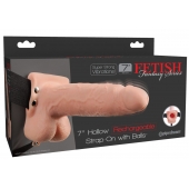 Телесный перезаряжаемый вибрострапон 7  Hollow Rechargeable Strap-on with Balls - 20,3 см. - Pipedream - купить с доставкой в Тамбове
