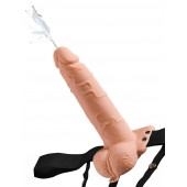 Телесный полый страпон с имитацией эякуляции 7.5  Hollow Squirting Strap-On with Balls Flesh - 21,6 см. - Pipedream - купить с доставкой в Тамбове