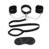 Чёрный ошейник с наручниками и поводком Collar Cuffs   Leash Set - Lux Fetish - купить с доставкой в Тамбове