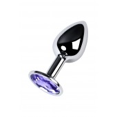 Серебристая конусовидная анальная пробка с фиолетовым кристаллом - 7 см. - ToyFa - купить с доставкой в Тамбове