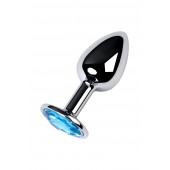 Серебристая конусовидная анальная пробка с голубым кристаллом - 7 см. - ToyFa - купить с доставкой в Тамбове