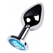 Серебристая конусовидная анальная пробка с голубым кристаллом - 8 см. - ToyFa - купить с доставкой в Тамбове