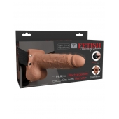 Кофейный перезаряжаемый вибрострапон 7  Hollow Rechargeable Strap-on with Balls - 20,3 см. - Pipedream - купить с доставкой в Тамбове