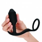 Черное эрекционное кольцо с анальным плагом Snug   Tug - b-Vibe - в Тамбове купить с доставкой