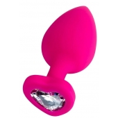 Розовая анальная втулка Diamond Heart с прозрачным кристаллом - 9,5 см. - ToyFa - купить с доставкой в Тамбове