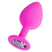 Розовая анальная втулка Brilliant с прозрачным кристаллом - 8 см. - ToyFa - купить с доставкой в Тамбове