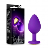 Фиолетовая анальная пробка Bling Plug Medium с золотистым стразом - 8,3 см. - Blush Novelties - купить с доставкой в Тамбове