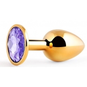Золотистая анальная пробка с фиолетовым стразом - 7,2 см. - Anal Jewelry Plug - купить с доставкой в Тамбове