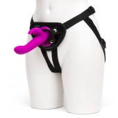 Лиловый страпон Rechargeable Vibrating Strap-On Harness Set - 17,6 см. - Happy Rabbit - купить с доставкой в Тамбове