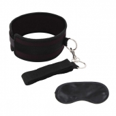Черный ошейник с длинным поводком Collar and Leash Set - Lux Fetish - купить с доставкой в Тамбове