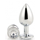Серебристая анальная втулка с прозрачным кристаллом - 7,1 см. - Dream Toys - купить с доставкой в Тамбове