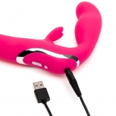 Ярко-розовый безремневой страпон Rechargeable Vibrating Strapless Strap-On - Happy Rabbit - купить с доставкой в Тамбове