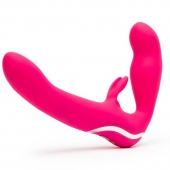 Ярко-розовый безремневой страпон Rechargeable Vibrating Strapless Strap-On - Happy Rabbit - купить с доставкой в Тамбове
