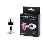 Серебристая анальная пробка с малиновым кристаллом-сердечком - 7 см. - Anal Jewelry Plug - купить с доставкой в Тамбове