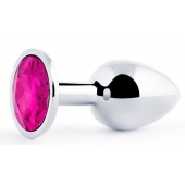 Серебристая анальная пробка с малиновым кристаллом - 7,2 см. - Anal Jewelry Plug - купить с доставкой в Тамбове