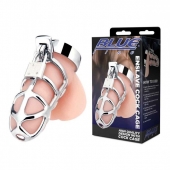 Серебристая металлическая клетка для члена с замком Enslave Cock Cage - BlueLine - купить с доставкой в Тамбове
