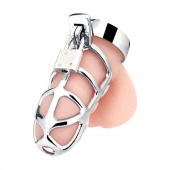 Серебристая металлическая клетка для члена с замком Enslave Cock Cage - BlueLine - купить с доставкой в Тамбове
