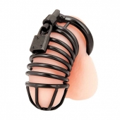 Черная металлическая клетка с замком Deluxe Chastity Cage - BlueLine - купить с доставкой в Тамбове