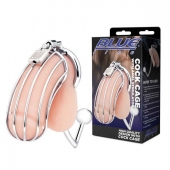 Серебристая металлическая клетка с анальным стимулятором Cock Cage - BlueLine - купить с доставкой в Тамбове