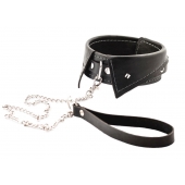 Черный ошейник-воротничок с металлическим поводком - Crazy Handmade - купить с доставкой в Тамбове Черный ошейник-воротничок с металлическим поводком - Crazy Handmade - купить с доставкой в Тамбове