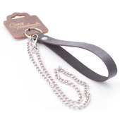 Серебристый металлический поводок с кожаной черной ручкой - 80 см. - Crazy Handmade - купить с доставкой в Тамбове