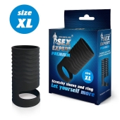 Черная открытая насадка на пенис с кольцом для мошонки XL-size - 8,9 см. - Sex Expert - в Тамбове купить с доставкой