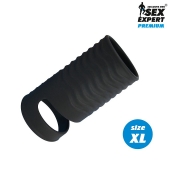 Черная открытая насадка на пенис с кольцом для мошонки XL-size - 8,9 см. - Sex Expert - в Тамбове купить с доставкой