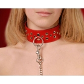 Красный кожаный ошейник с карабином и поводком - Sitabella - купить с доставкой в Тамбове Красный кожаный ошейник с карабином и поводком - Sitabella - купить с доставкой в Тамбове