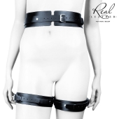 Черный кожаный пояс с гартерами - S-M - Notabu - купить с доставкой в Тамбове