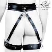 Черный кожаный пояс с гартерами - L-XL - Notabu - купить с доставкой в Тамбове