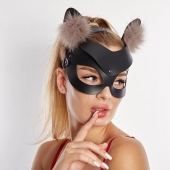 Черная кожаная маска  Кошечка  с мехом - Sitabella - купить с доставкой в Тамбове