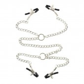 Серебристые зажимы для сосков и половых губ на тонкой цепочке - Notabu - купить с доставкой в Тамбове