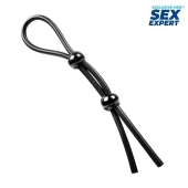 Черное силиконовое лассо с двумя шариками для утяжки - Sex Expert - в Тамбове купить с доставкой