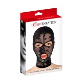 Черная кружевная маска на голову с отверстиями для глаз и рта - Fetish Tentation - купить с доставкой в Тамбове