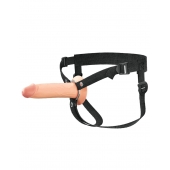 Телесный полый страпон на черных ремнях Hollow Silicone Strap-on - 17,8 см. - Pipedream - купить с доставкой в Тамбове