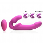 Розовый безремневой страпон с вибрацией и функцией расширения Inflatable Ergo-Fit Strapless Strap-On - XR Brands - купить с доставкой в Тамбове