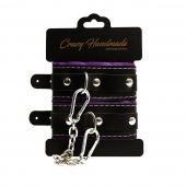 Черно-фиолетовые скругленные наручники с мягкой подкладкой - Crazy Handmade - купить с доставкой в Тамбове Черно-фиолетовые скругленные наручники с мягкой подкладкой - Crazy Handmade - купить с доставкой в Тамбове