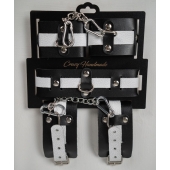 Набор фиксаторов из черной и белой натуральной кожи - Crazy Handmade - купить с доставкой в Тамбове Набор фиксаторов из черной и белой натуральной кожи - Crazy Handmade - купить с доставкой в Тамбове