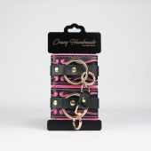 Черные кожаные наручники с розовой строчкой - Crazy Handmade - купить с доставкой в Тамбове Черные кожаные наручники с розовой строчкой - Crazy Handmade - купить с доставкой в Тамбове