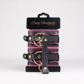 Черные кожаные оковы с розовой строчкой - Crazy Handmade - купить с доставкой в Тамбове Черные кожаные оковы с розовой строчкой - Crazy Handmade - купить с доставкой в Тамбове