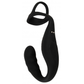 Черное эрекционное кольцо со стимуляцией промежности и анальной пробкой Cock Ring with RC Prostate Plug - Orion - в Тамбове купить с доставкой