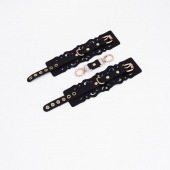 Черные кожаные наручники с узорами и золотистой фурнитурой - Crazy Handmade - купить с доставкой в Тамбове