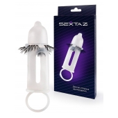 Эластичная насадка на пенис с подхватом мошонки и стимулирующими «ресничками» - Sextaz - в Тамбове купить с доставкой