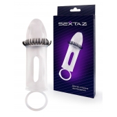 Закрытая насадка на пенис с подхватом мошонки и стимулирующими «ресничками» - Sextaz - в Тамбове купить с доставкой