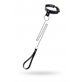 Черный узкий однослойный ошейник с серебристым поводком-цепочкой - Pecado - купить с доставкой в Тамбове