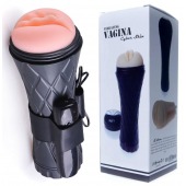 Телесный мастурбатор-вагина в черной колбе с вибрацией - Boys of Toys - в Тамбове купить с доставкой