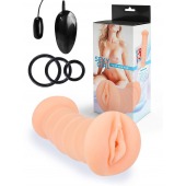 Телесный двусторонний мастурбатор с вибропулей и эрекционными кольцами в комплекте - Sexy Girl - в Тамбове купить с доставкой