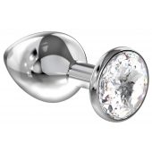 Большая серебристая анальная пробка Diamond Clear Sparkle Large с прозрачным кристаллом - 8 см. - Lola Games - купить с доставкой в Тамбове